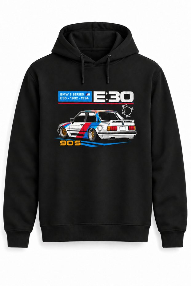 Bmw E30 90S Motorsport Dtg Printed Hoodie, No Pockets.