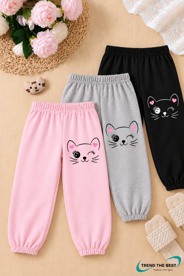 Winter, Spring, and Autumn Elastic-Leg Sweatpants Set in Black, Pink, and Gray (3-Piece)