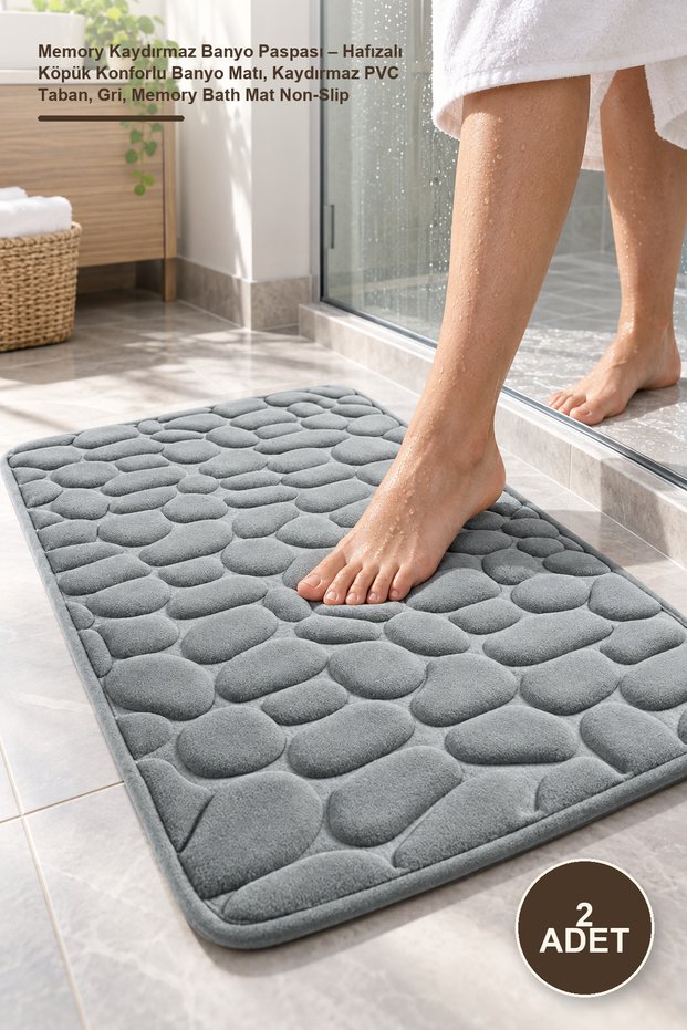 2 memory foam non-slip bath mats – comfortable bath mat with memory foam, non-slip pvc base, gray, memory bath mat non-slip.