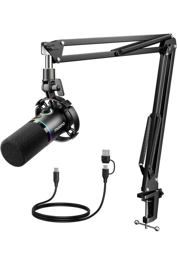 طقم ميكروفون ديناميكي PD200XS XLR/USB، ميكروفون ألعاب RGB مع برنامج