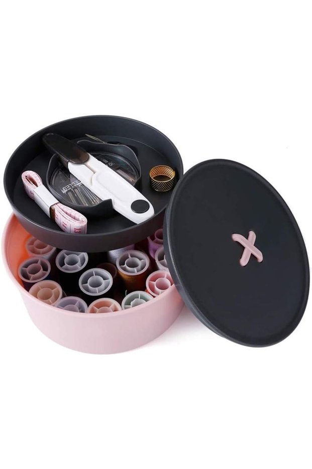 Button Sewing Kit, Sewing Box with Different Colors Thread Needle Scissors Measuring tape, Easy Carr