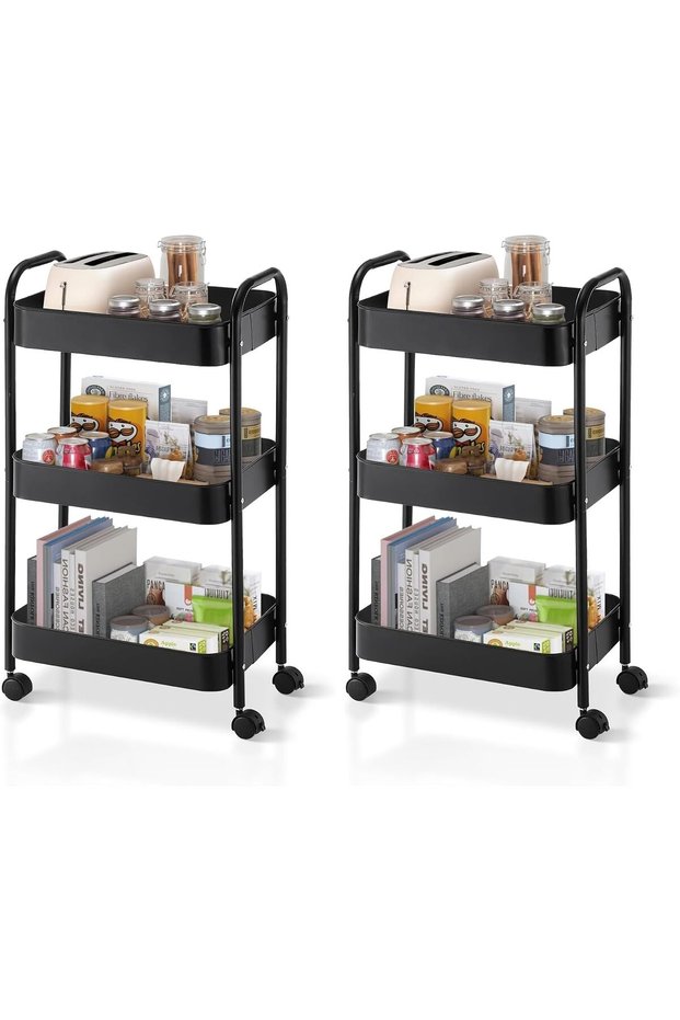 3-Tier Kitchen Storage Trolley on Wheels Rolling Utility Carts Mobile Storage Serving Trolley Metal