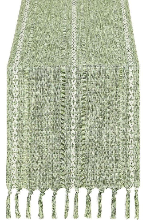 Rustic Farmhouse Style Linen Table Runner, Linen Boho Table Runner, Braided Striped Table Runner for