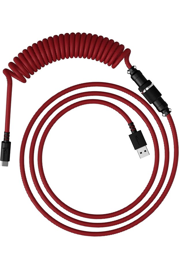 كابل ملفوف - كابل ملفوف متين، تصميم أنيق، موصل طيار 5 دبابيس، USB-C إلى USB-A - أحمر/أبيض