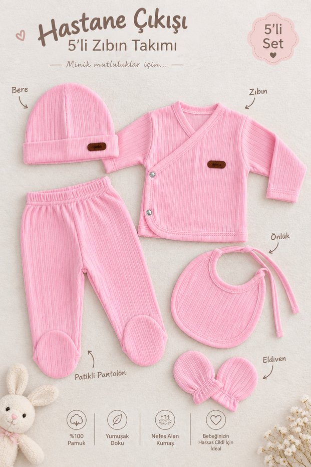Baby Boy and Girl Natural 5-Piece Hospital Outfit Set.