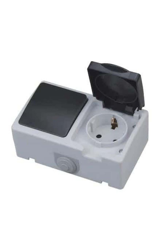 Socket and Switch Module 10A 250V IP54, Schuko Socket and Switch