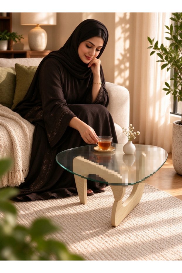 Compact Irregular Mini Tea Table, Tempered Glass Tabletop & MDF Base, Modern Side Coffee Table for Sofa