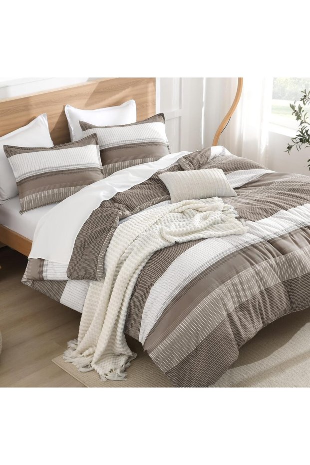 Hazel Queen Comforter Set - 3 Pieces Stripe Bedding Comforter Sets