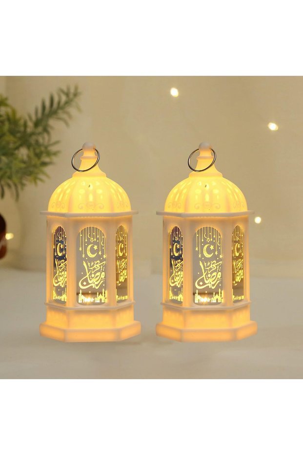 فانوس رمضان صغير للزينة، فانوس معلق بأسلوب مغربي مع إضاءة LED لعيد مبارك، قطعتان