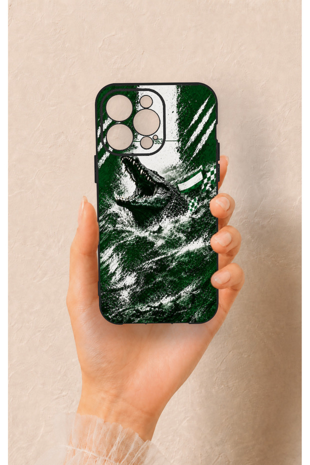 iPhone 13 Pro Max Compatible Green Alligator-Printed Silicone Case