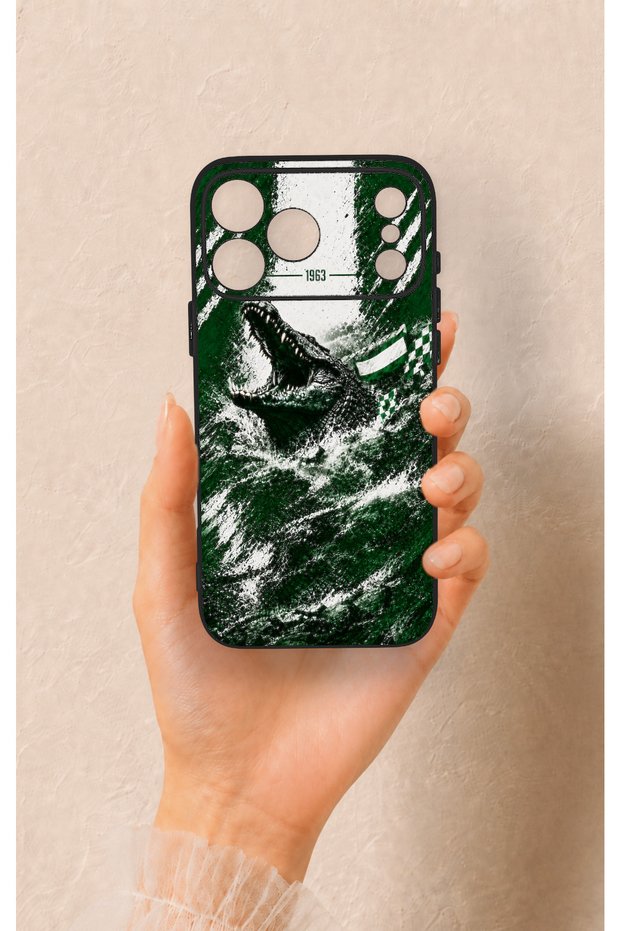 Green Crocodile-Themed Patterned Silicone Case Compatible with iPhone 17 Pro Max.
