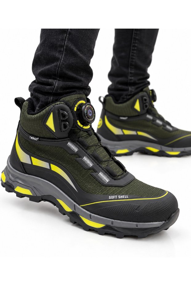 Children's non-slip sole mechanism lace-up boots khaki - yellow