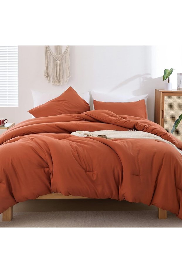 Oversized Queen Comforter Burnt Orange, 3pcs (1 Terracotta