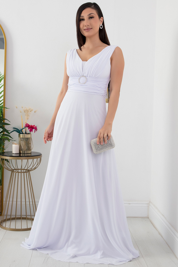 V-neck, smocked waist, buckled chiffon evening dress 13454