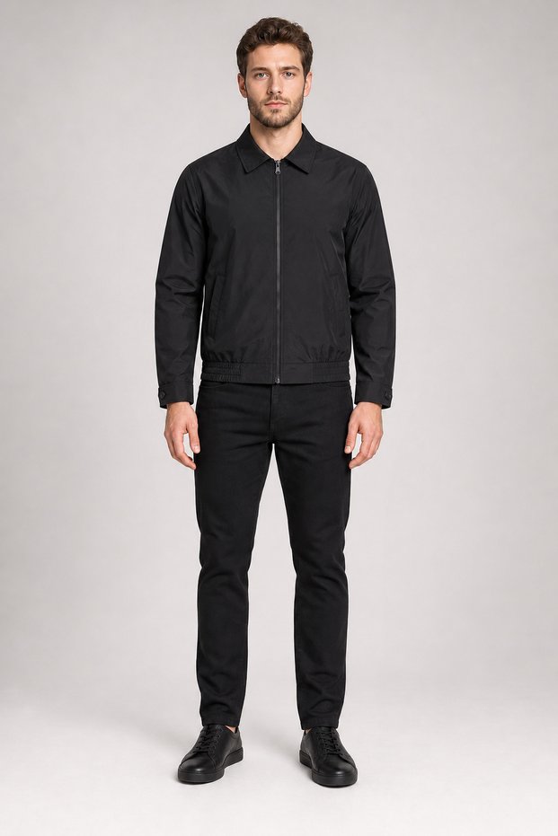 Men's Black Shirt Collar with Zip Detail and Front Pocket