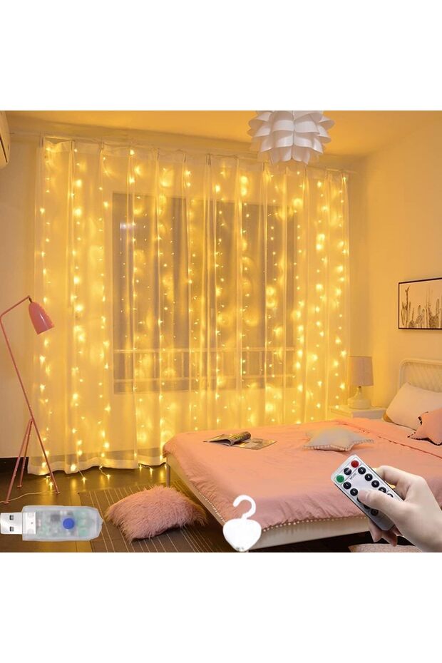300 مصباح LED لتعليق الستائر في غرفة النوم، أضواء خلفية ساحرة تعمل بالـ USB، 8 أوضاع إضاءة، أضواء معلقة