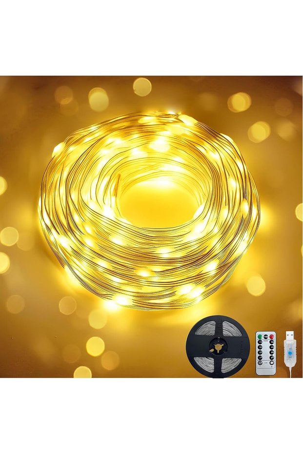 أضواء زينة بطول 20 متر/65 قدم، 200 مصباح LED، تعمل بمنفذ USB، سلك مرن، مقاومة للماء مع جهاز تحكم عن بعد ومؤقت، 8 أوضاع.