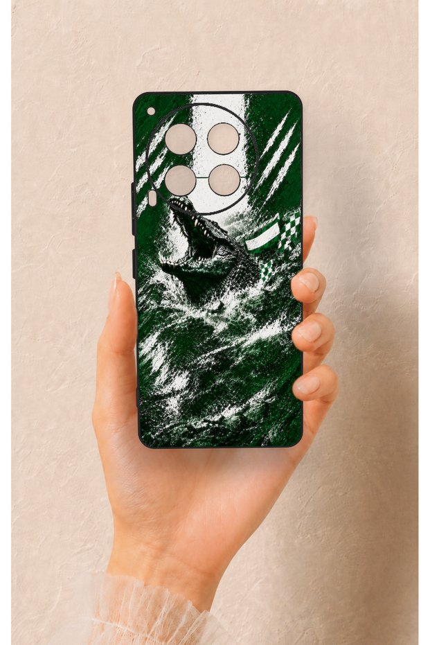 غطاء سيليكون بتصميم بنقشة جلد التمساح باللون الأخضر، متوافق مع هاتف Tecno Camon 30.