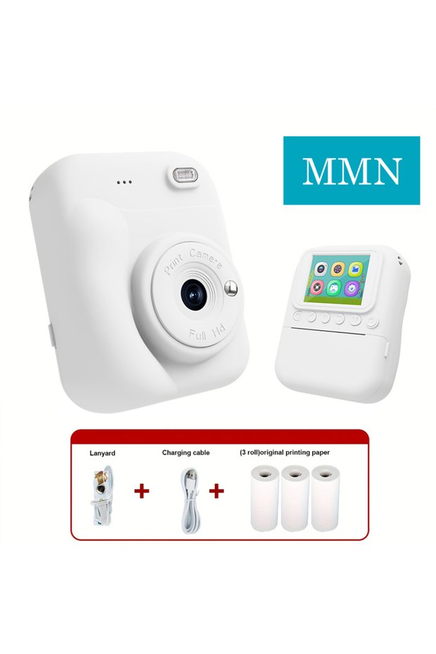 White Portable Instant Print Camera 2.4" Screen Instant Thermal Photo Printer for Kids Photography B