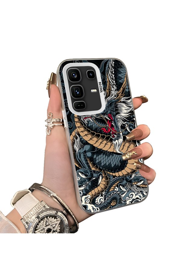 Infinix Note 50 Pro Plus Compatible Silicone Hard-Edge Back Case with Dragon Pattern—Romantic Couple Phone Case