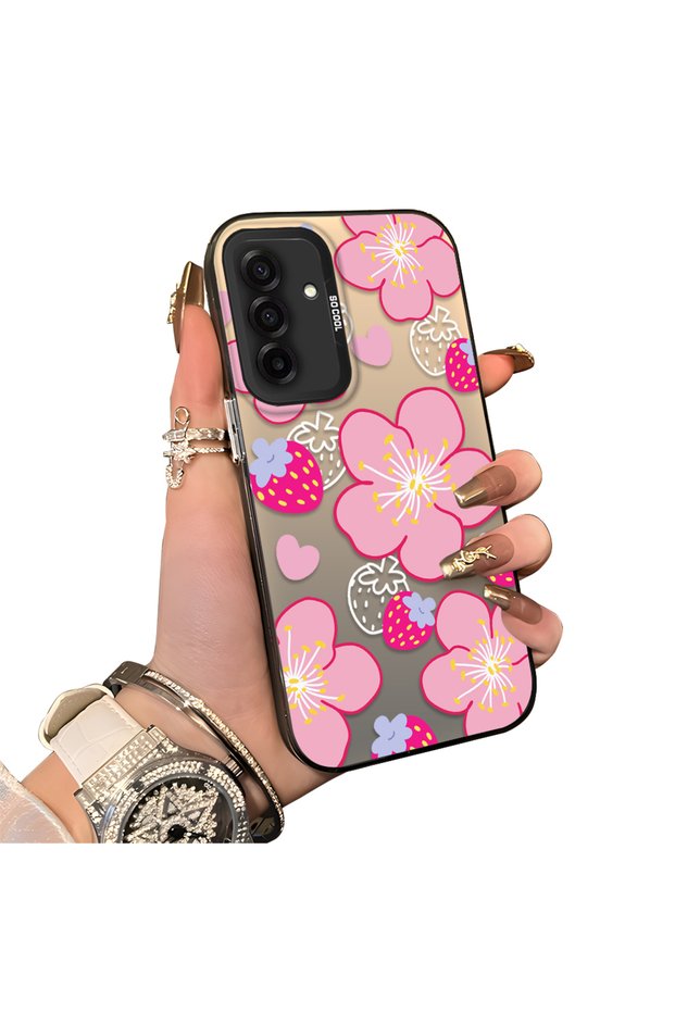 Samsung Galaxy A26 Compatible Silicone Hard-Edge Back Case with Strawberry Pattern—Romantic Couple Phone Case