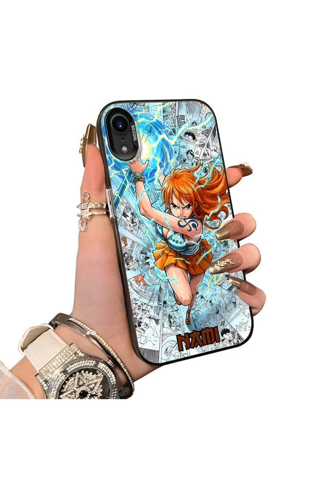 iPhone XR-Compatible Silicone Hard-Edge Back Case with Nami Pattern—Romantic Couple Phone Case