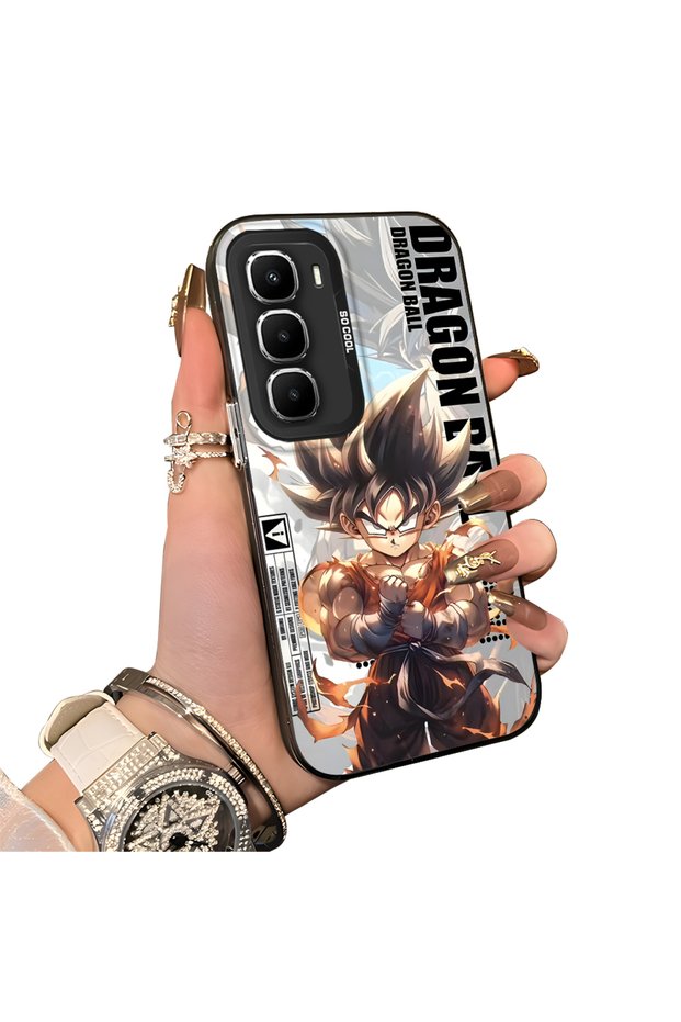 Infinix Hot 60 Pro Plus Compatible Silicone Hard-Edge Back Case with Dragon Ball Design—Cute Couple Phone Case