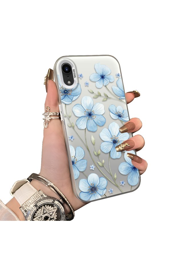 iPhone XR-Compatible Silicone Hard-Edge Back Case with Floral Print—Romantic Couple Phone Case