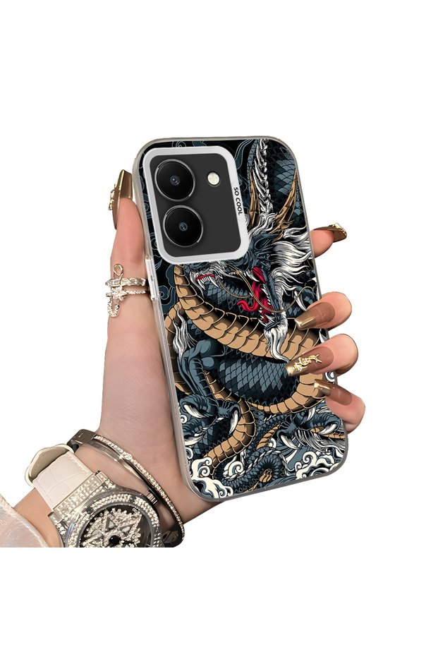 Vivo Y36 5G-Compatible Silicone Hard-Edge Back Case with Dragon Pattern—Cute Couple Phone Case