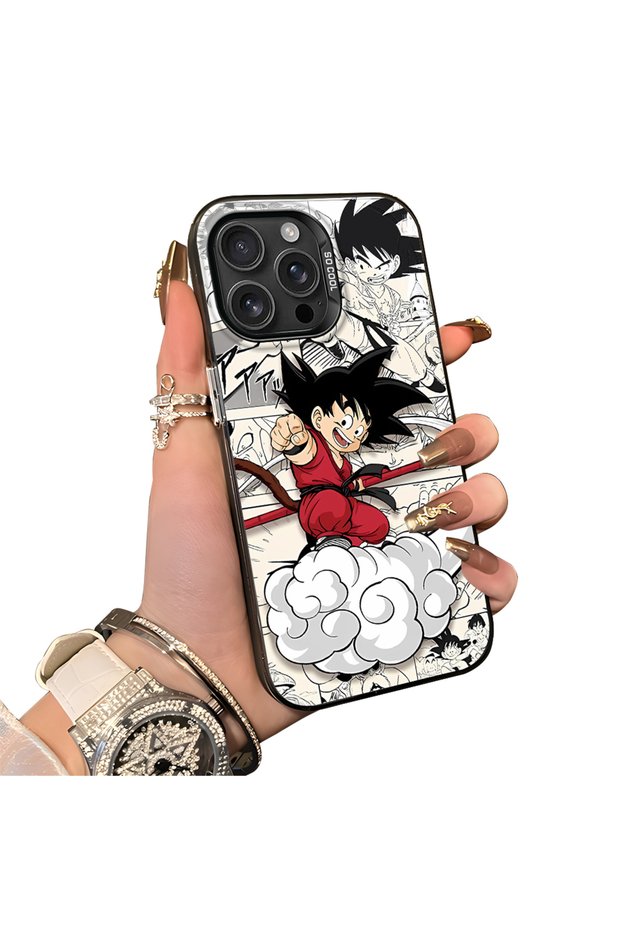 iPhone 16 Pro Compatible Silicone Edge-to-Edge Hard Back Case with Goku Design—Couple's Phone Case