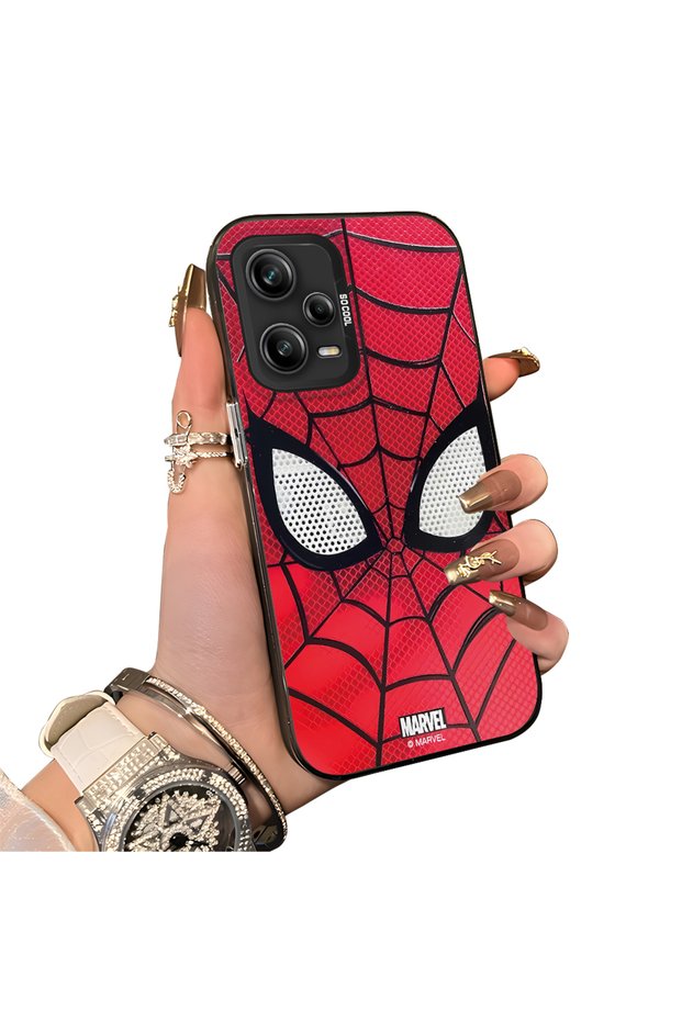 Redmi Note 12 Pro 5G Compatible Silicone Hard-Edge Back Case with Spider-Man Design—Couple's Phone Case