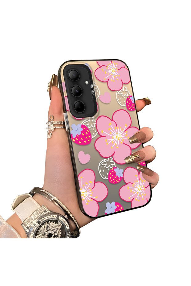 Samsung Galaxy A35 Compatible Silicone Edge-to-Edge Hard Back Case with Strawberry Pattern—Cute Couple Phone Case