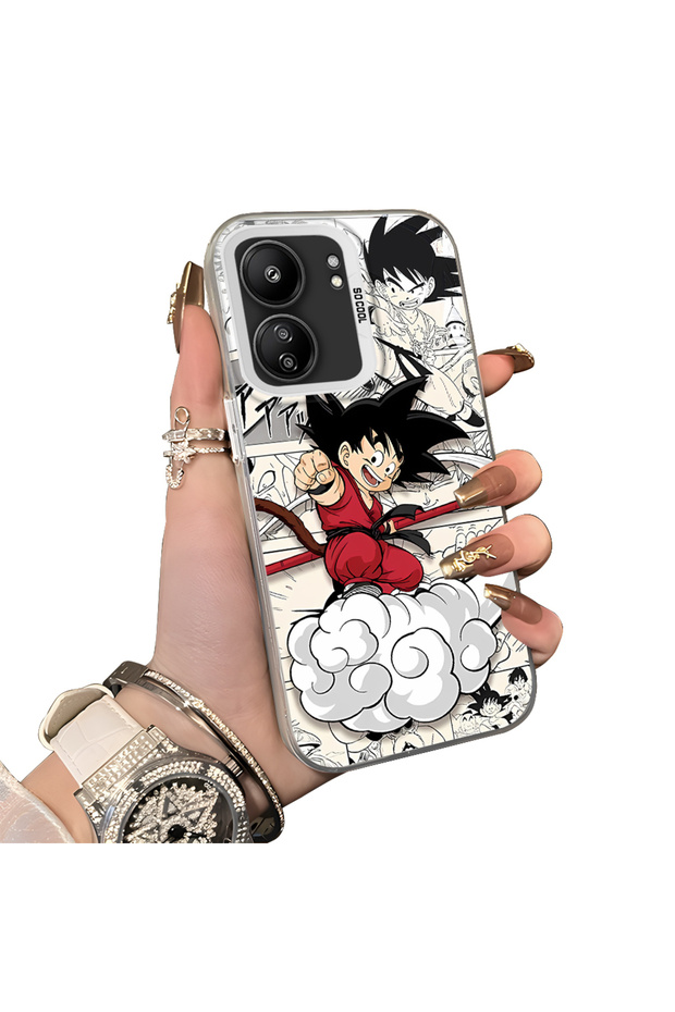 Poco C65 Compatible Silicone Hard-Edge Back Case with Goku Design—Romantic Couple Phone Case