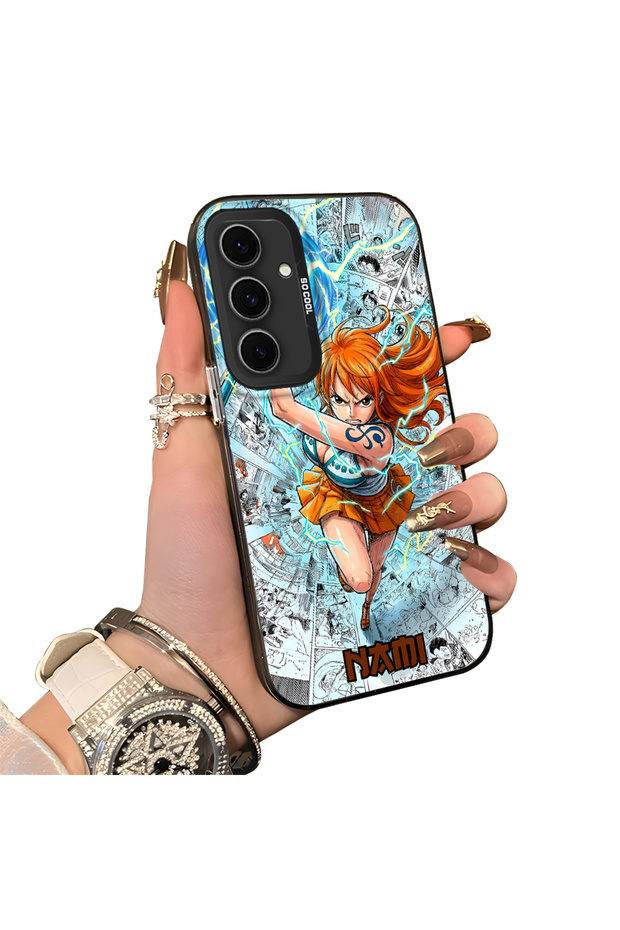 Samsung Galaxy S24 FE Compatible Silicone Hard-Edge Back Case with "Nami" Pattern—Romantic Couple Phone Case