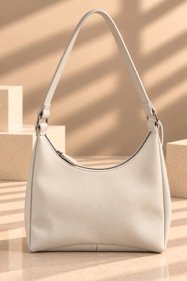 Adjustable Strap Zipper Bag, Cream