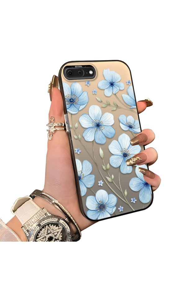 iPhone 7 Plus Compatible Silicone Hard-Edge Back Case with Floral Print—Romantic Couple Phone Case