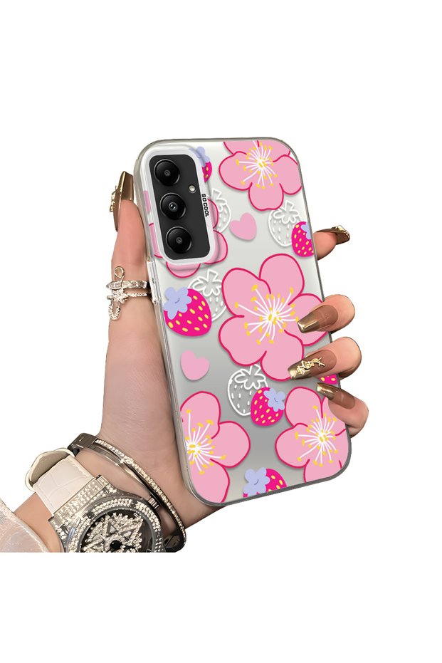 Samsung Galaxy A05S Compatible Silicone Hard-Edge Back Case with Strawberry Pattern—Cute Couple Phone Case