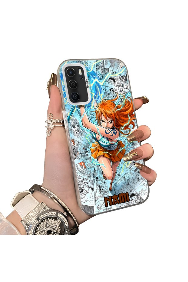 OPPO A55 5G-Compatible Silicone Hard-Edge Back Case with Nami Pattern—Romantic Couple Phone Case