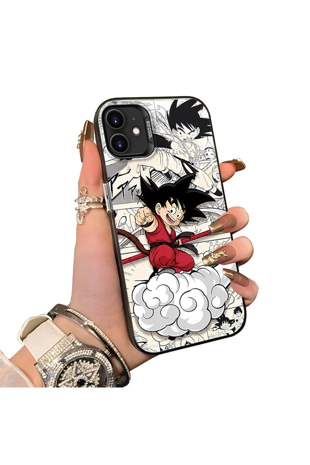 iPhone 11-Compatible Silicone Edge-Reinforced Back Case with Goku Design—Couple's Phone Case