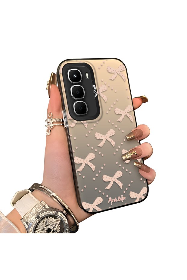 Infinix Hot 60 Pro Plus Compatible Silicone Hard-Edge Back Case with Bow Tie Pattern—Romantic Couple Phone Case