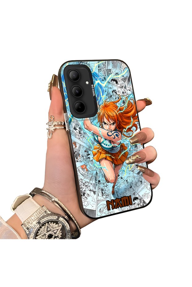 Samsung Galaxy A35 Compatible Silicone Edge-to-Edge Hard Back Case with Nami Pattern—Romantic Couple Phone Case