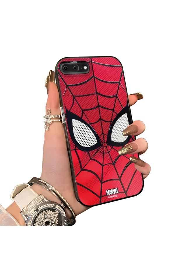 iPhone 7 Plus Compatible Silicone Hard-Edge Back Case with Spider-Man Design—Couple's Phone Case
