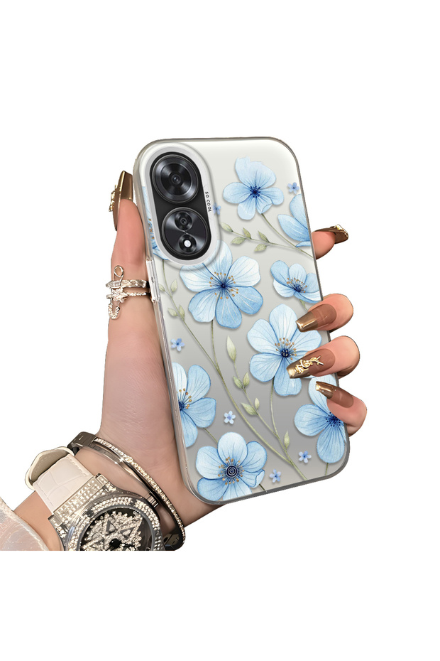 OPPO A60 Compatible Silicone Hard-Edge Back Case with Floral Print—Romantic Couple Phone Case