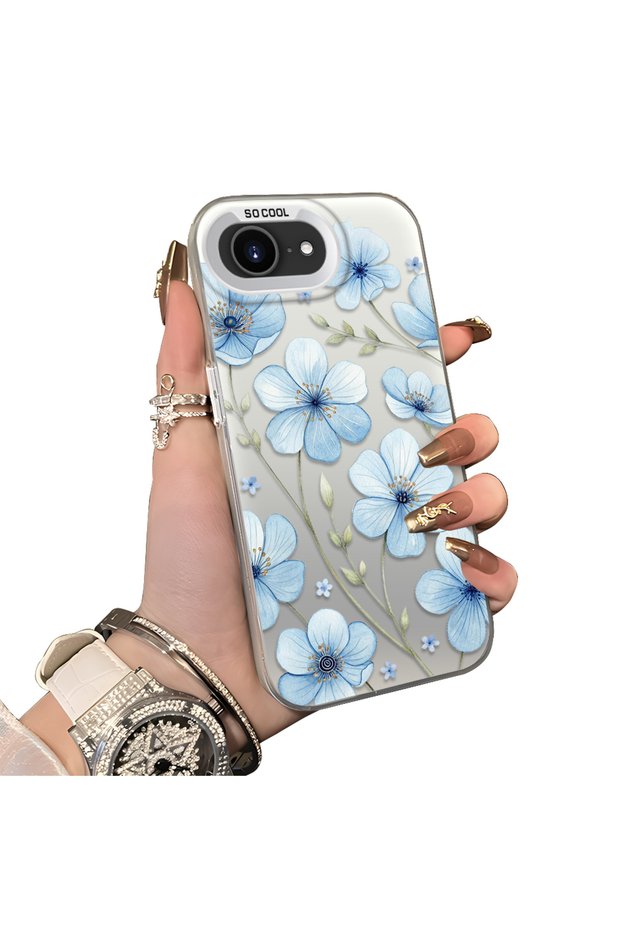 iPhone 17e-Compatible Silicone Edge-Reinforced Back Case with Floral Print—Couple's Phone Case