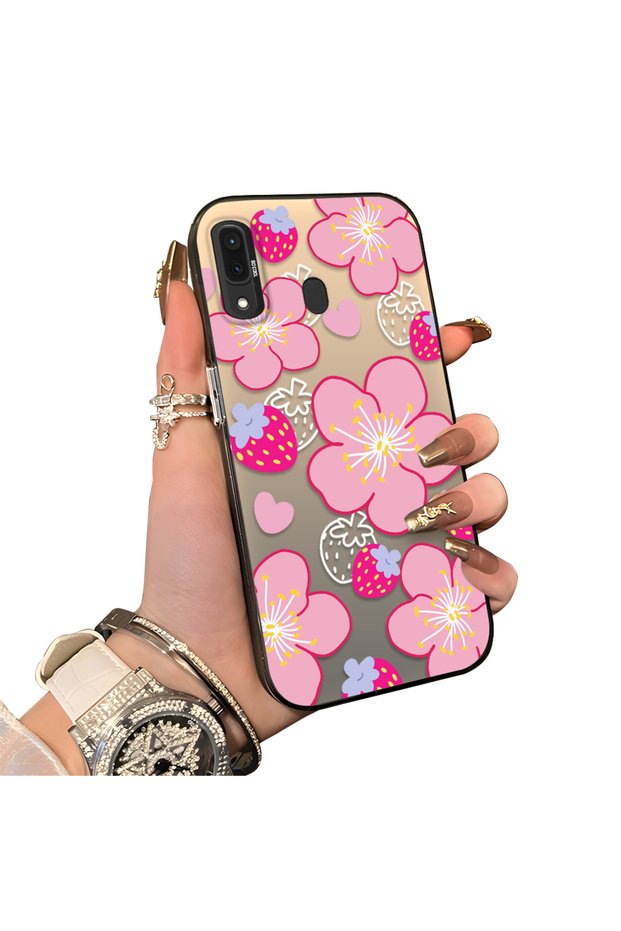 Samsung Galaxy A30 Compatible Silicone Hard-Edge Back Case with Strawberry Pattern—Cute Couple Phone Case