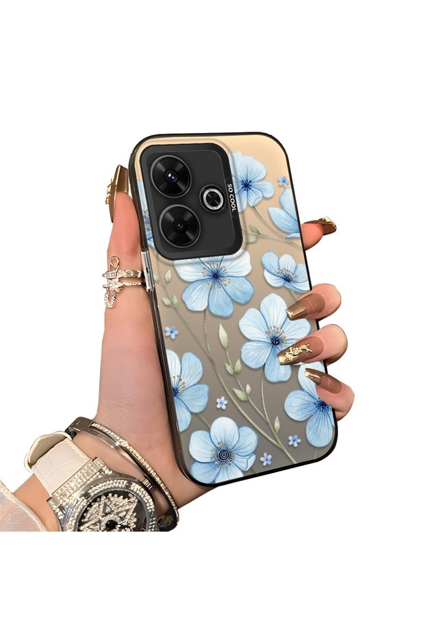 Poco M6 Compatible Silicone Hard-Edge Back Case with Floral Print—Romantic Couple Phone Case