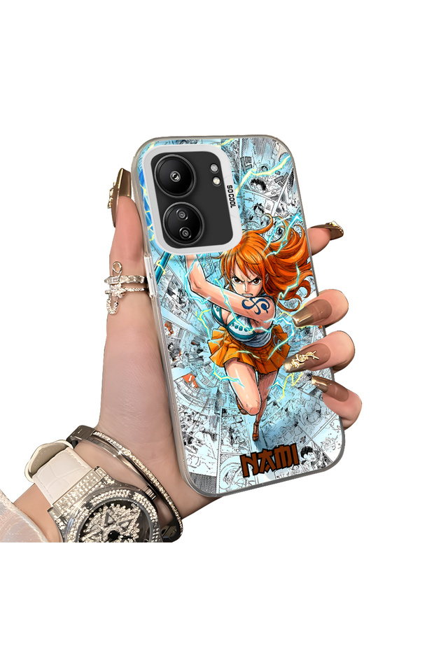Redmi 13C Compatible Silicone Hard-Edge Back Case with Nami Pattern—Lovers' Phone Case