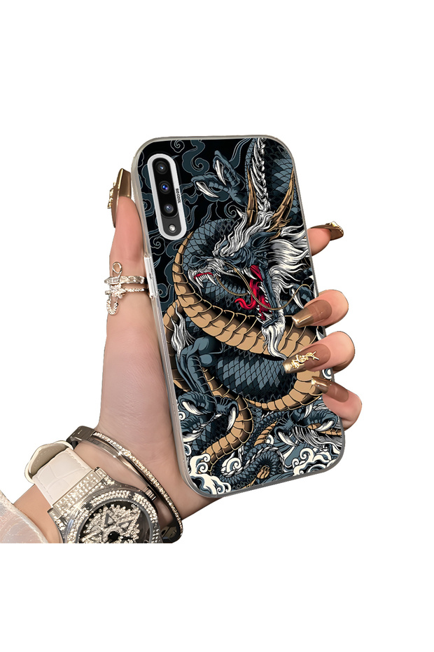 Samsung Galaxy A50 Compatible Silicone Hard-Edge Back Case with Dragon Pattern—Cute Couple Phone Case