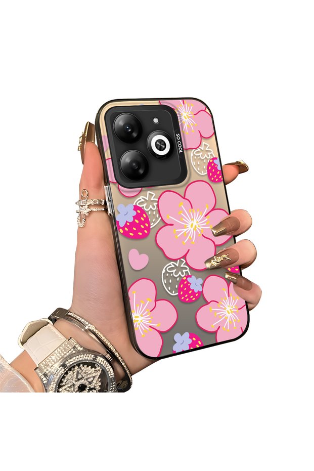 Tecno Spark 20C Compatible Silicone Hard-Edge Back Case with Strawberry Pattern—Lovers' Phone Case