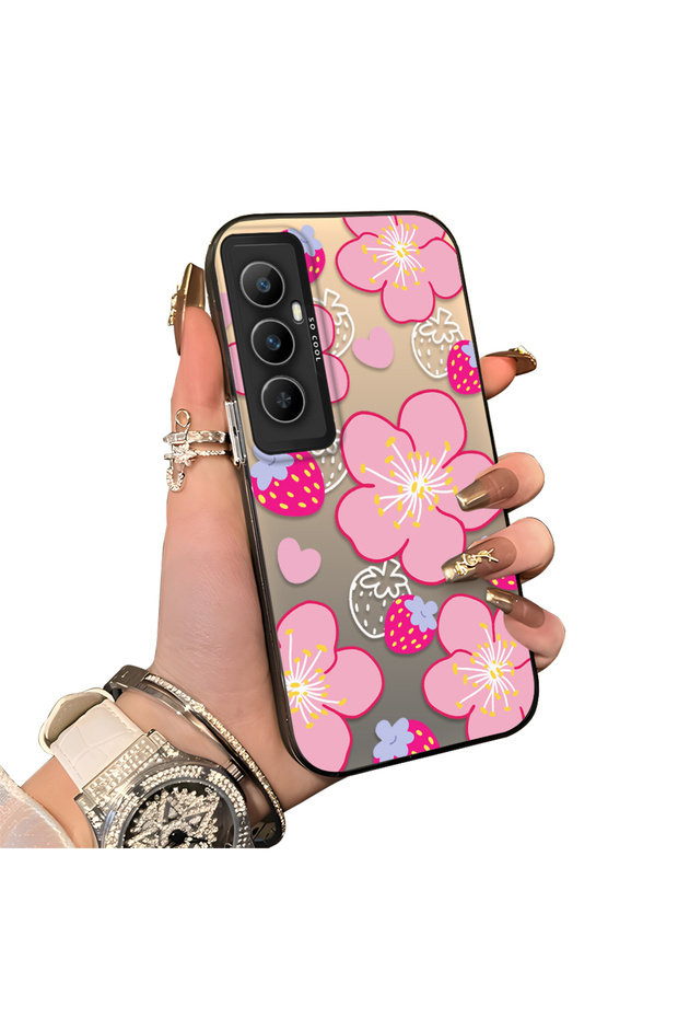 Realme C65 Compatible Silicone Hard-Edge Back Case with Strawberry Pattern—Romantic Couple Phone Case